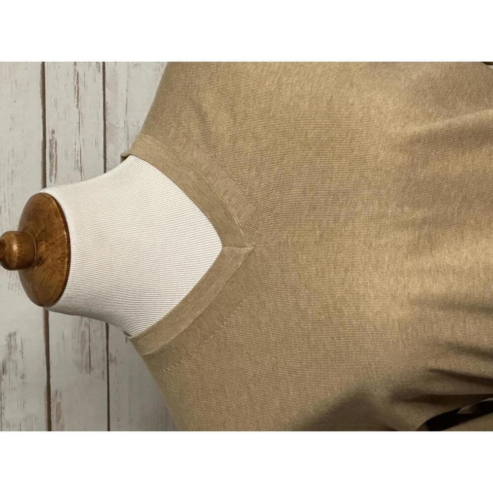 Kenneth Cole Pima light camel cotton V-neck long sleeve sweater Size Small - Picture 2 of 6